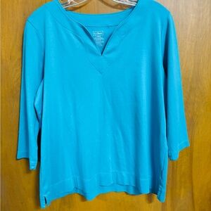 L.L. BEAN,  Women's Pima Cotton Tunic Quarter Sleeve Blue Top, Size Large